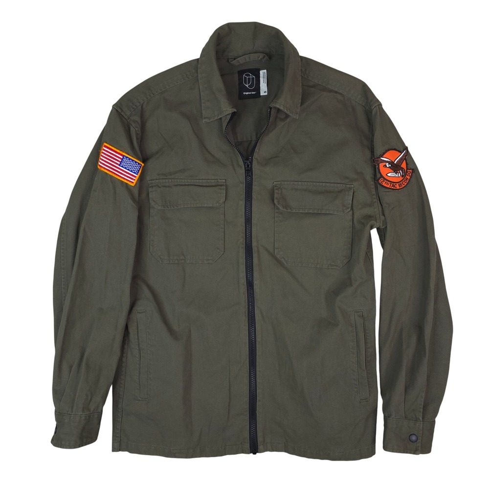 Original Use Military Field Jacket Mens S Army Green Zip Utility Patched Shirt
